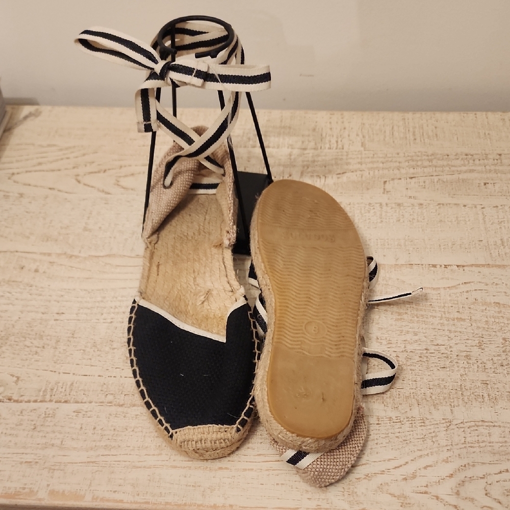 Soludos Womens Navy and Cream Espadrille Flats Sz 8 - Picture 3 of 4